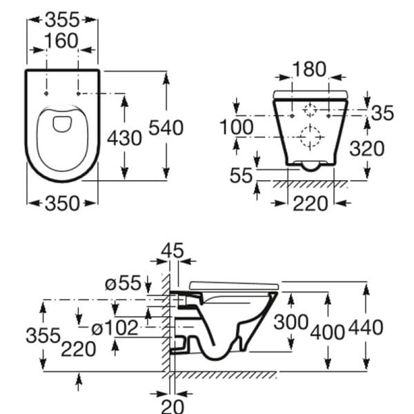 Roca GAP Round konzolna WC šolja Rimless sa Soft daskom