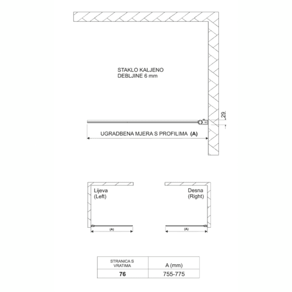 Paravan za kadu Titan 75x140 BLACK