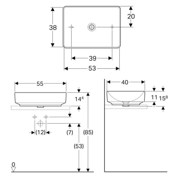 GEBERIT Nadgradni Lavabo VariForm Četvrtasti 55×40 cm