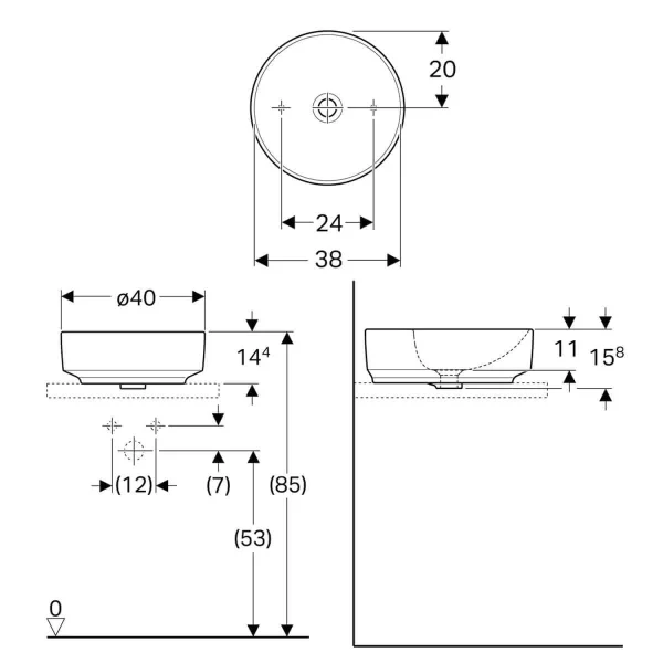 GEBERIT Nadgradni Lavabo VariForm Okrugli fi 40 cm