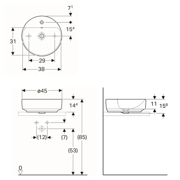 GEBERIT Nadgradni Lavabo VariForm Okrugli fi 45 cm
