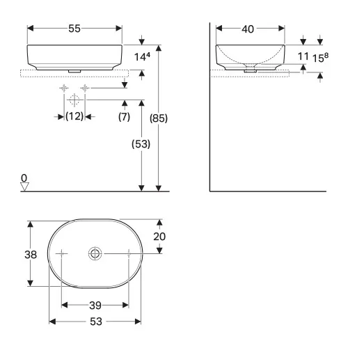 GEBERIT Nadgradni Lavabo VariForm Elipsasti 55x40 cm