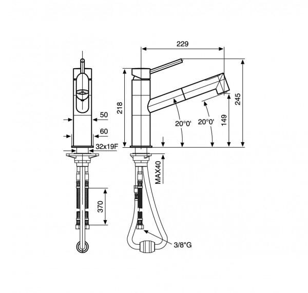 Baterija za sudoperu EMMEVI PIPER sa izvlačećim tušem