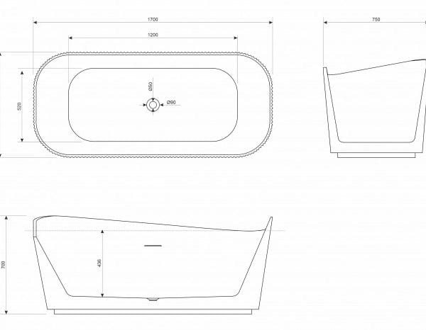 Samostojeća kada 170x75 BRIGITTE Bela SJAJ