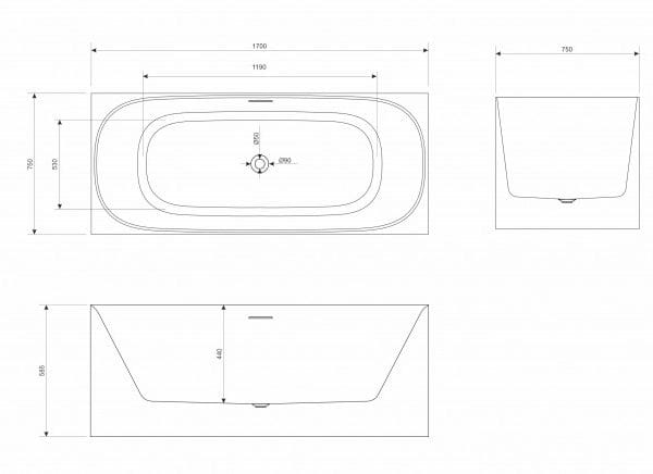 Samostojeća kada 170x75 INGRID Bela Sjaj
