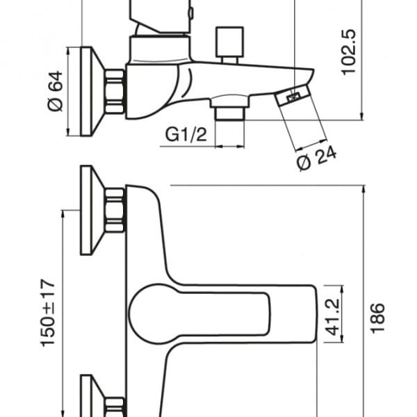 Bela baterija za kadu / tuš kadu STELA