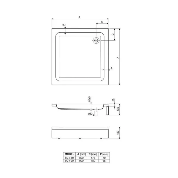 Aquaestil Tuš Kada 90x90 Projecta LUX