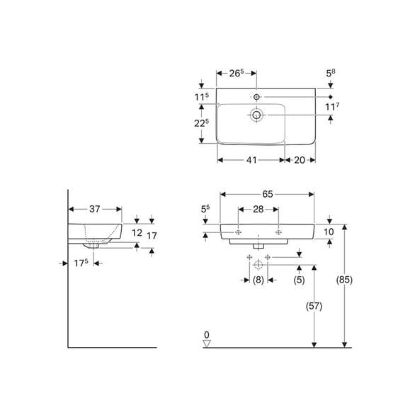 GEBERIT Lavabo Selnova COMPACT 65x37 sa pločom DESNO