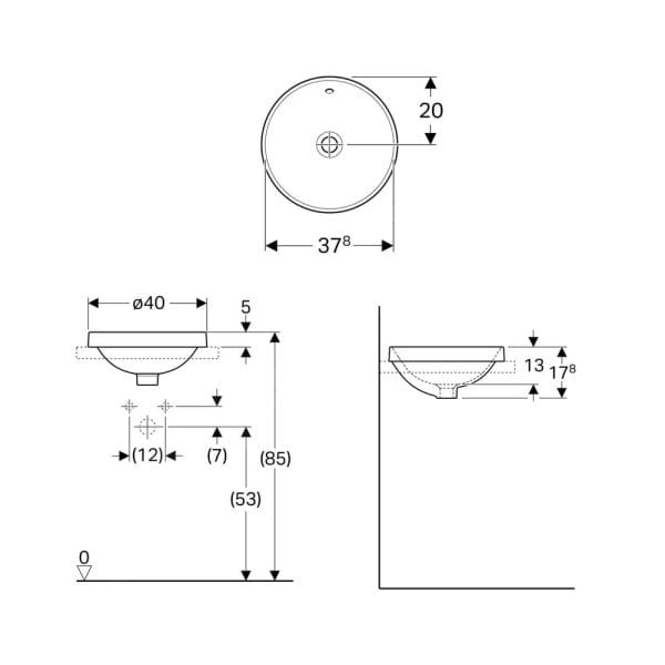 GEBERIT Ugradni Lavabo VariForm Okrugli fi 40 cm