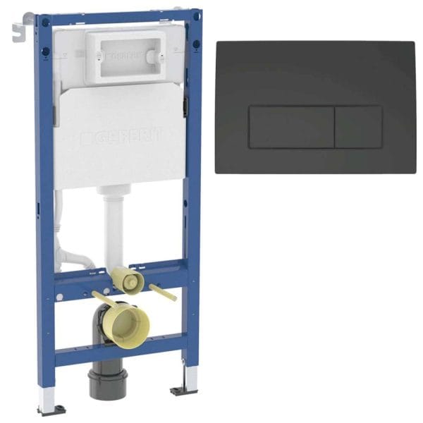 GEBERIT Ugradni Vodokotlić Duofix Basic sa DELTA 50 Square Mat Crnom Tipkom