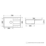 Granitna Sudopera MILO RETTO 78x46 sa sifonom - Diamond Grey