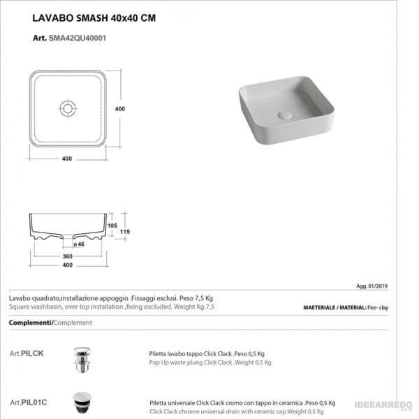 OLYMPIA Nadgradni Lavabo Smash 40x40 - Beli Sjaj