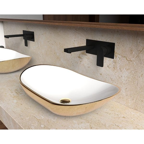 Nadgradni Lavabo Golden Egg 61x36 ovalni - Zlatno Beli